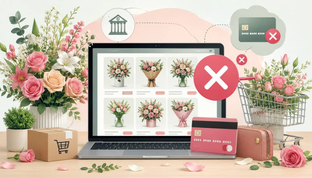 Floral ecommerce payment failure illustration
