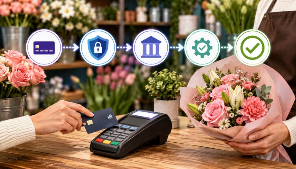 Flower shop payment processing illustration