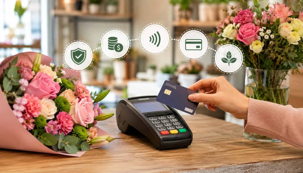 Floral shop contactless payment with POS terminal