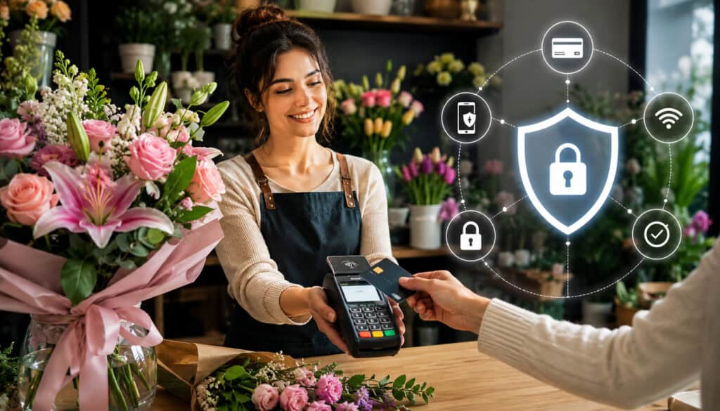 Florist using secure contactless payment terminal