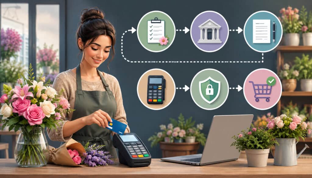Flower shop merchant payment setup illustration