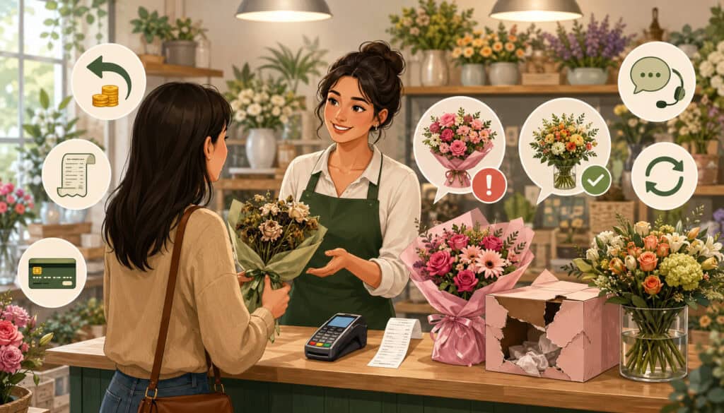 Florist handling flower refund request
