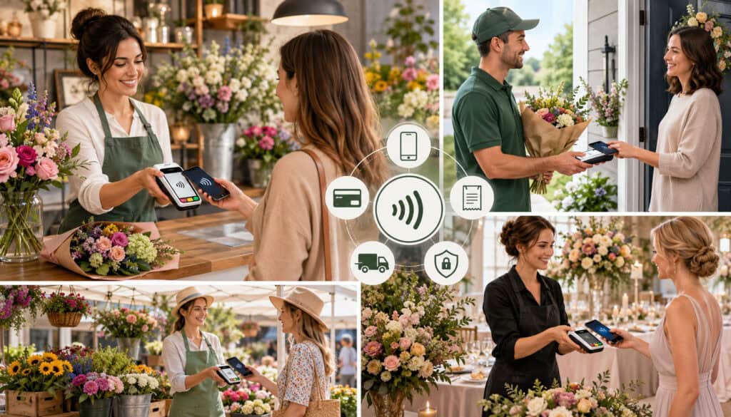 Mobile card reader payment at florist shop
