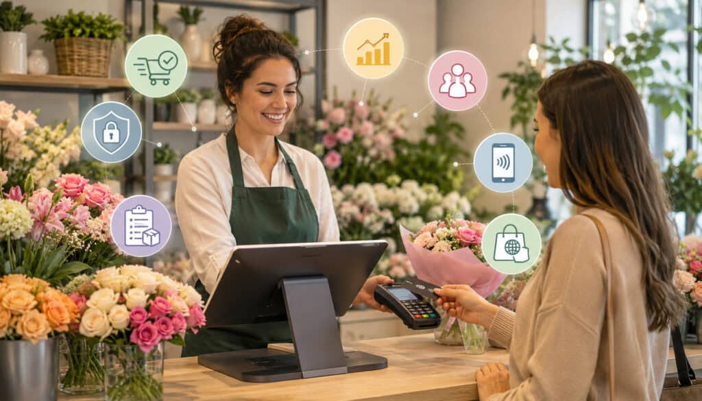 Floral POS payment integration at flower shop checkout