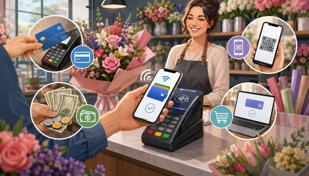 Mobile wallet payment options in a flower shop