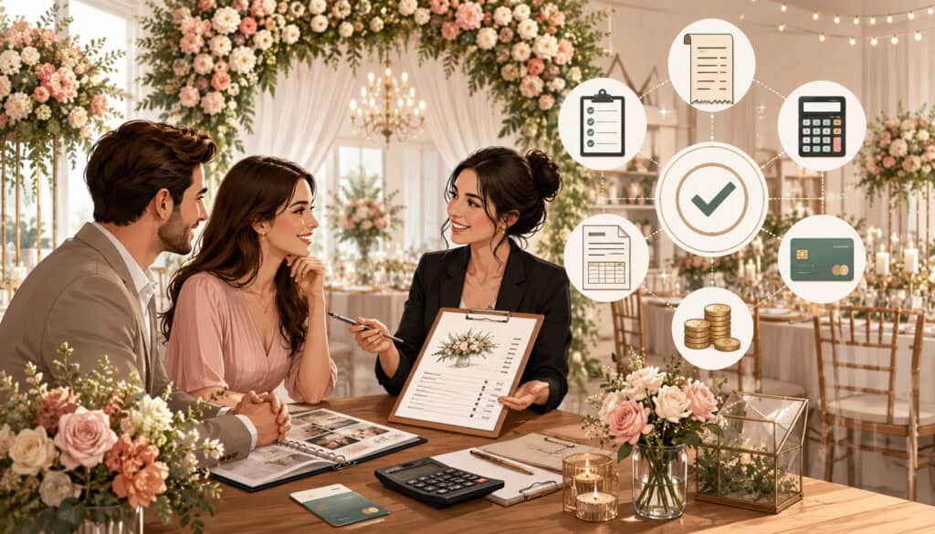 Transparent wedding florist pricing consultation illustration
