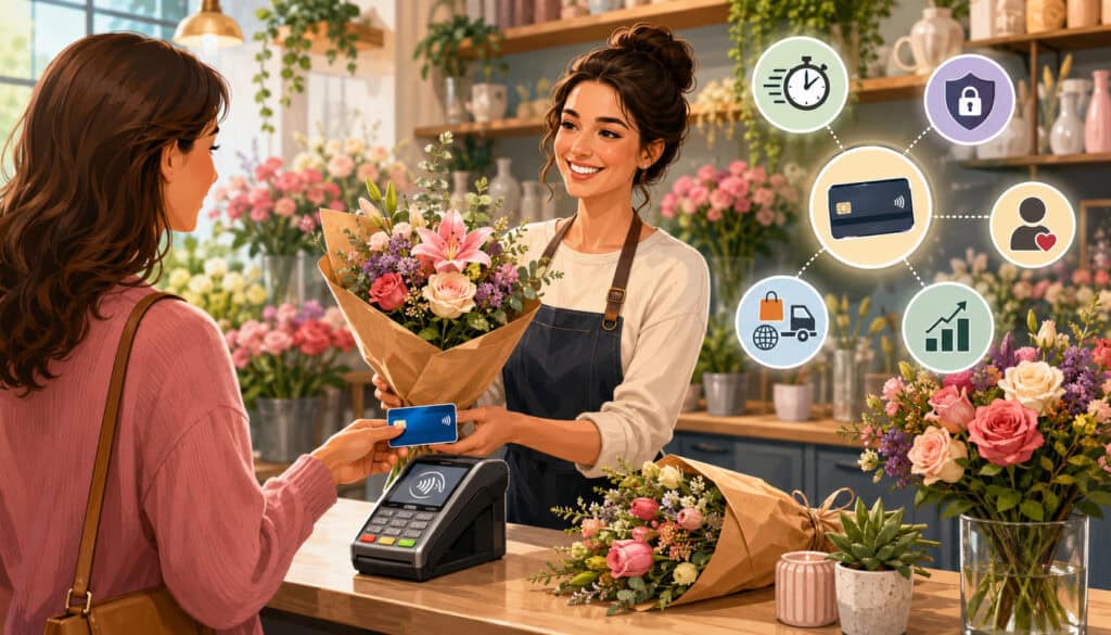 Florist accepting credit card payment at checkout