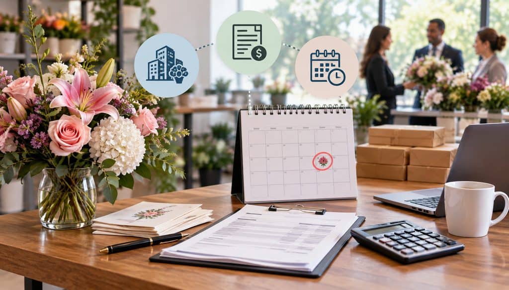 Florist corporate account billing with invoices and payment calendar